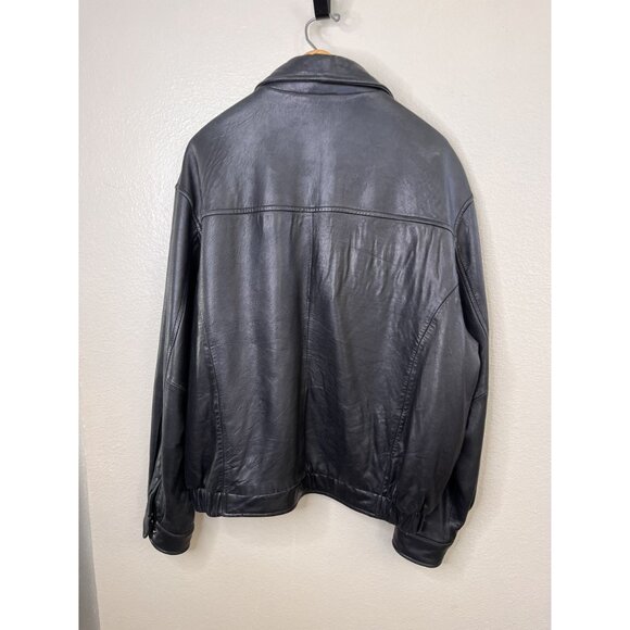 Hathaway Mens Black Leather Zip-Up Jacket Size XL Lightweight Vintage Style - Picture 5 of 11